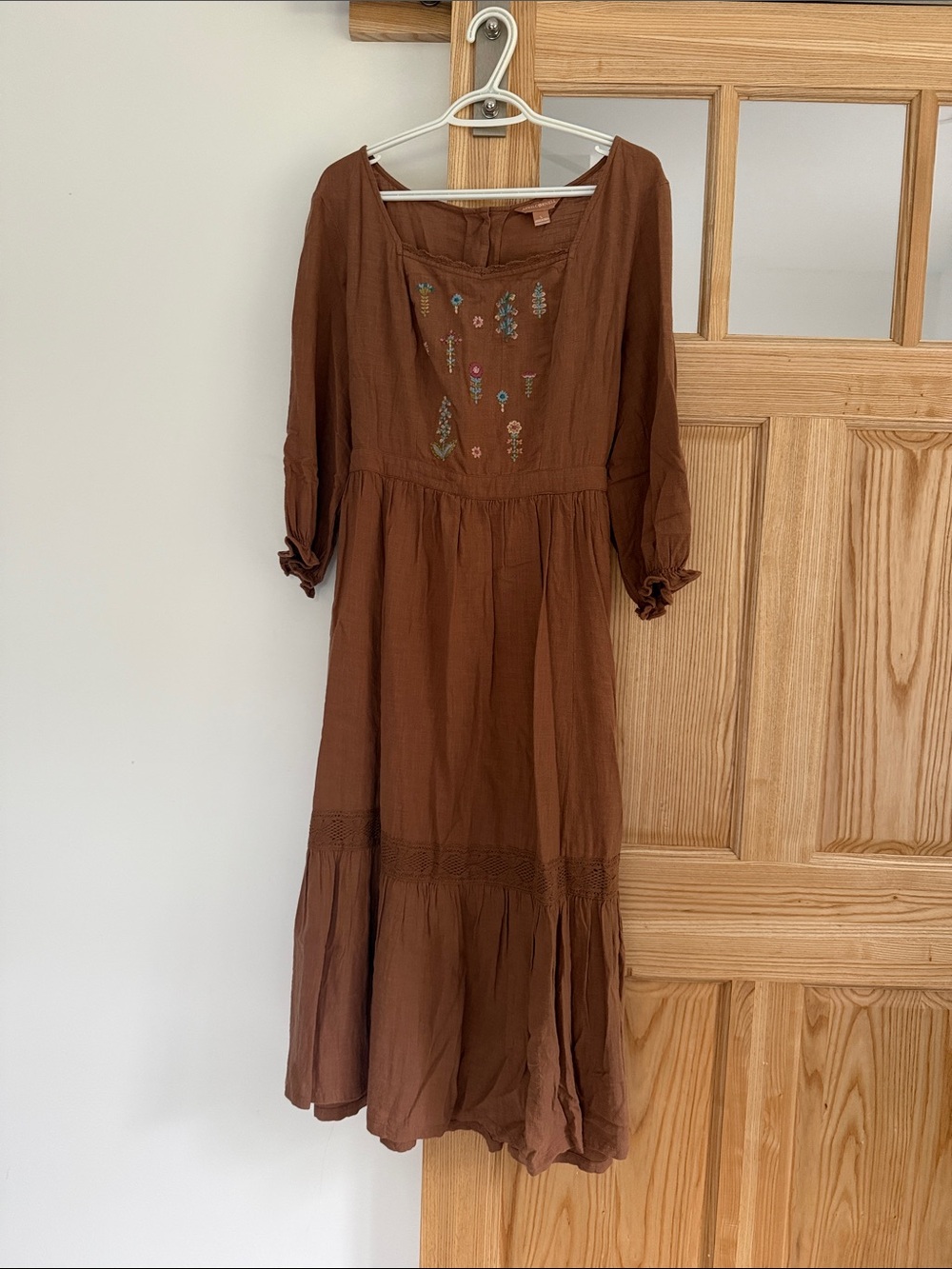 April Cornell Rustic Brown Embroidered Midi Dress